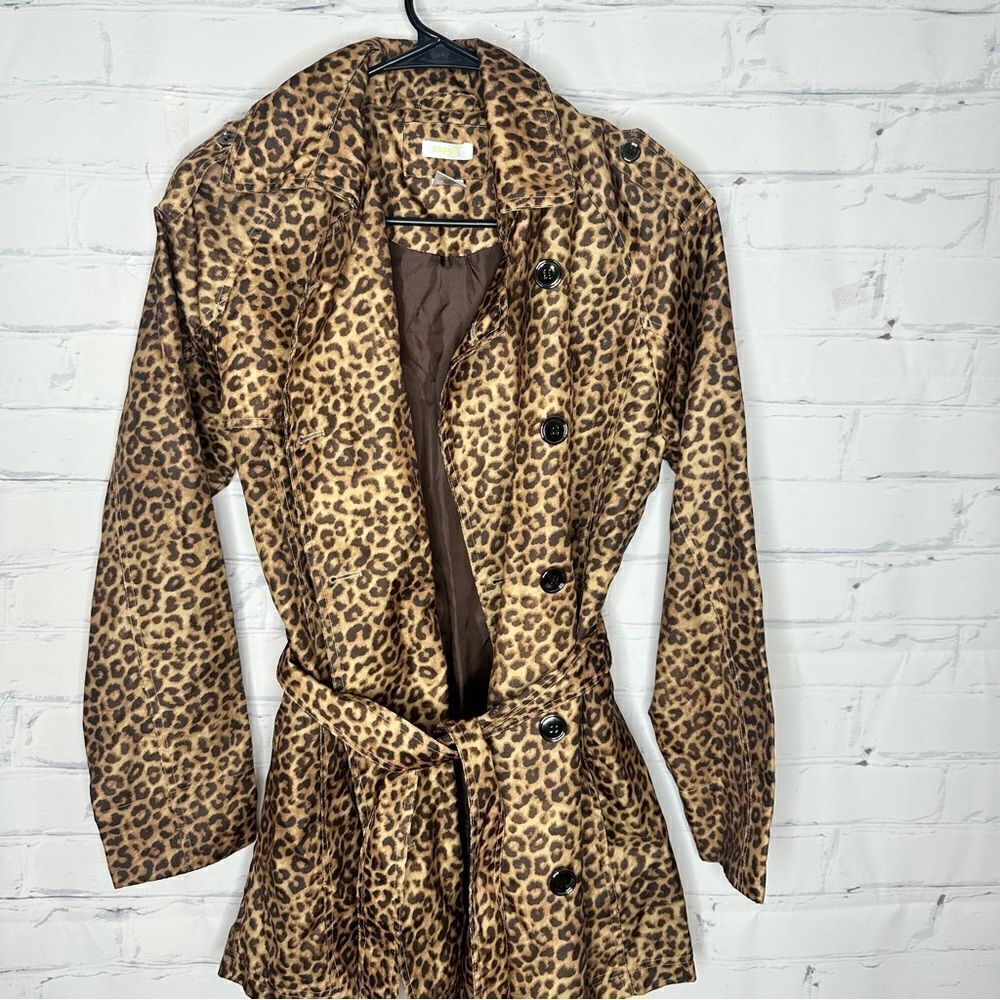 Leopard Print Women's Trench Coat - Brown